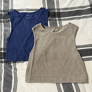 Ribbed Sleeveless Crop Tops - Blue and Gray